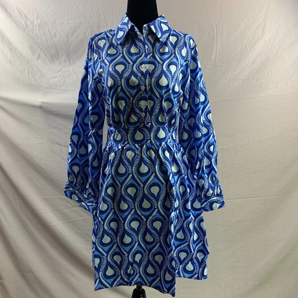 Blue and White Print Shirt Dress - Picture 6 of 9